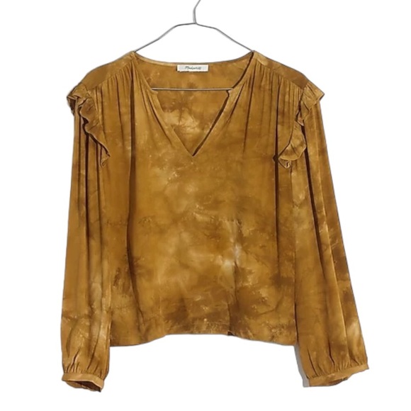 LN Madewell Tie-Dye Ruffle Shoulder Cropped Blouse in Egyptian Gold Tie Dye - M - Picture 16 of 16